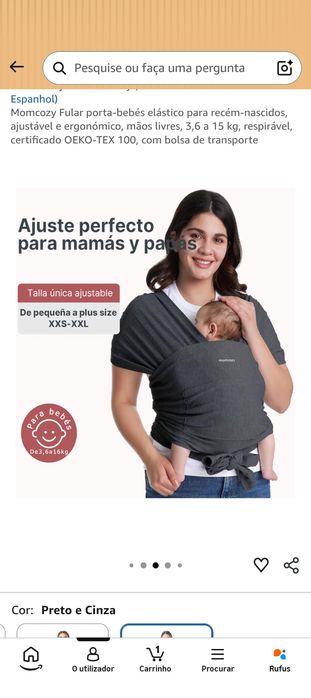 Momcozy Fular porta-bebés elástico para recém-nascidos, ajustável e ergonómico.
Canguru