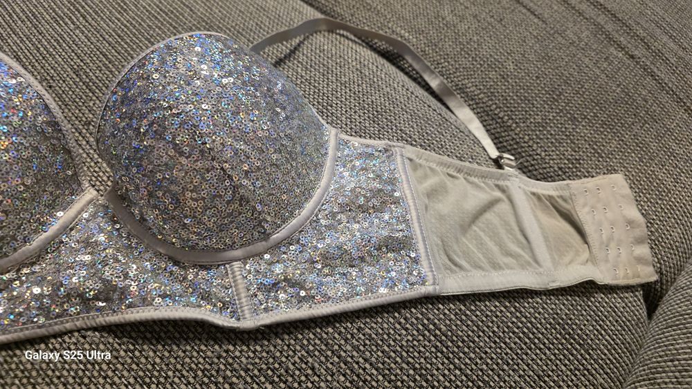 Cekinowy Biustonosz Gorsetowy H&M 85B Błyszczący Push-Up Festiwal