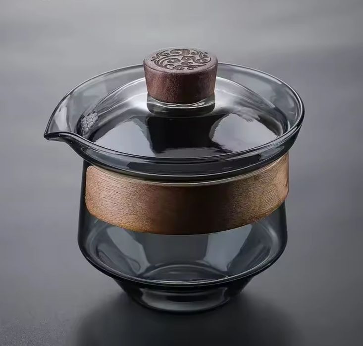 Скляна гайвань з дерев’яним обрамленням, 200 мл