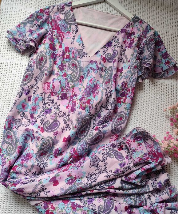 Urocza piękne kolory kwiaty paisley wzory midi sukienka na podszewce