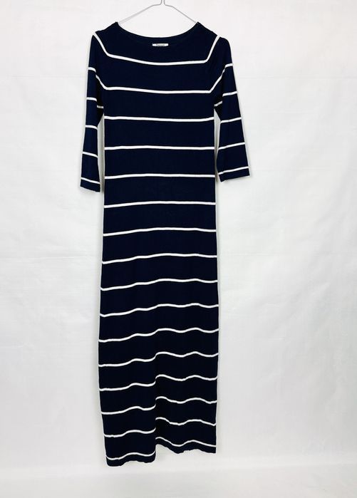 Granatowa sukienka maxi w białe paski S 36