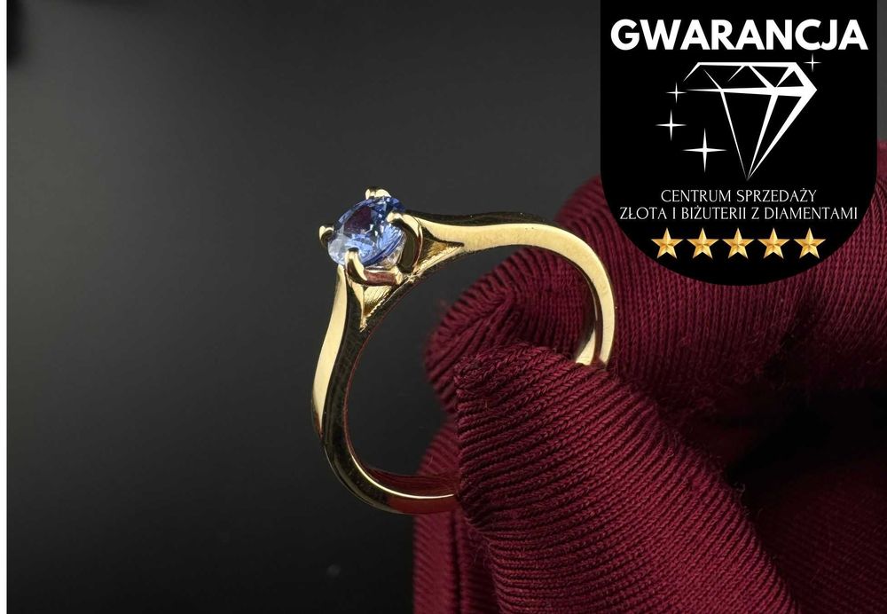 Złoty Pierścionek z niebieskim Szafirem 585 2.89g rozmiar 14 (J)