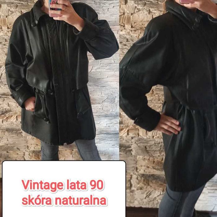 Kurtka skóra naturalna vintage retro lata 90 bufiaste rękawy