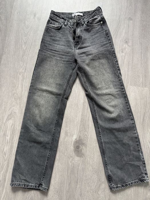 Джинси zara straight mid rise темно сірого кольору