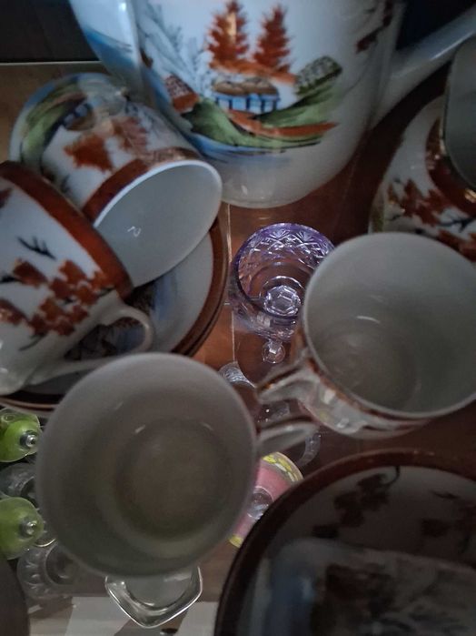 Meio serviço de café de porcelana japonesa antigo estilo Kutani