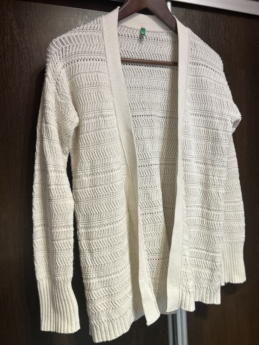 Sweter Benetton- uni- fajny ażurowy kardigan-unikat!
