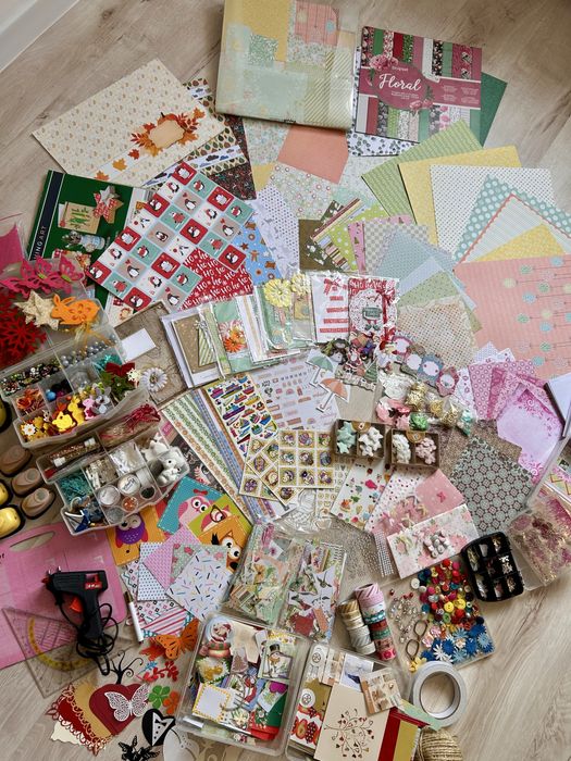 MEGA ZESTAW do Scrapbookingu i Rękodzieła XXL - Papiery, Ozdoby, Narzędzia