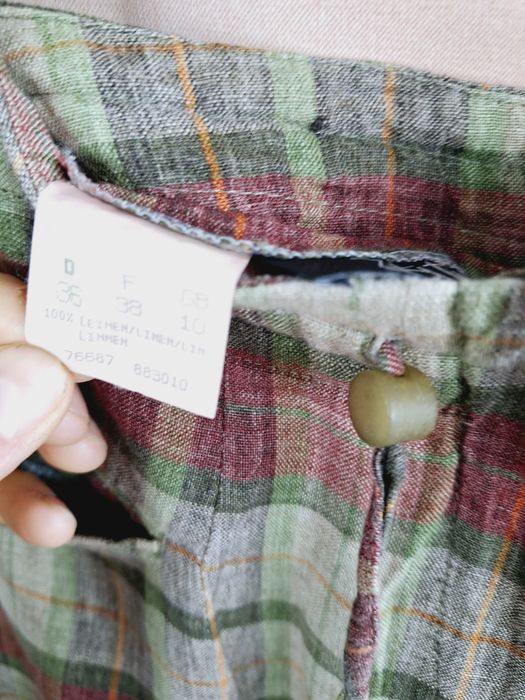 Spodnie lniane len vintage retro S 36 kratka krata