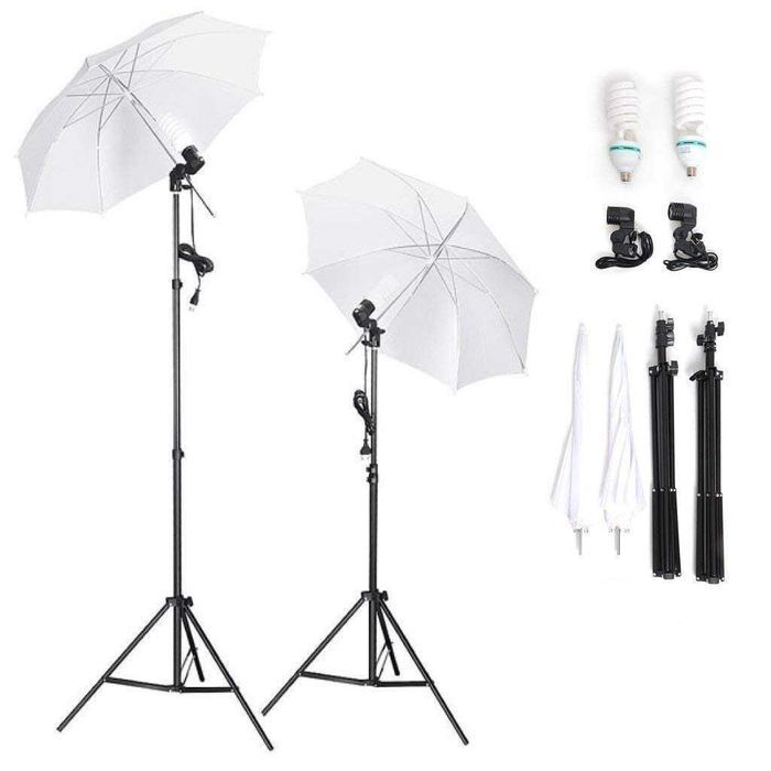 Kit luzes estúdio 2 softboxes + 2 sombrinhas + 4 lâmpadas