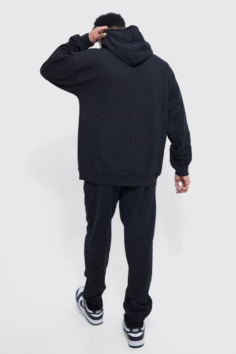 Bluza Męska Pullover Z Kapturem Z Napisami Oversize Czarna Boohoo S