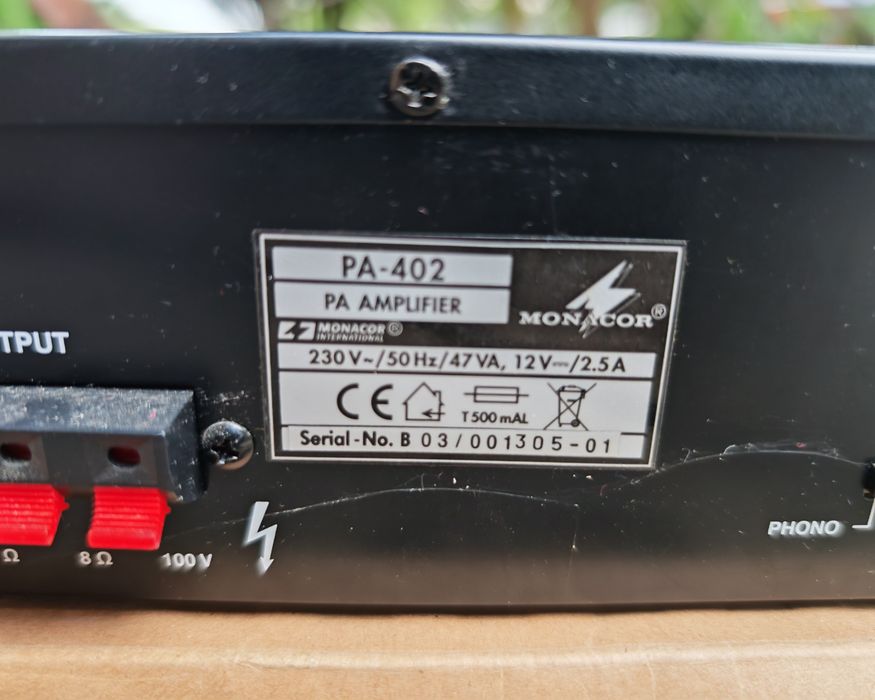 Wzmacniacz radiowęzłowy PA Monacor PA-402 | 100V / 4-8 Ohm | 100% Sprawny