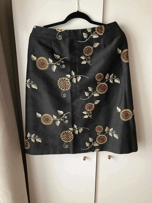 Jedwabny komplet Molton r. 40 L Top + Spódnica midi hafty Vintage