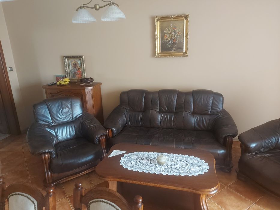 Skórzany komplet wypoczynkowy, kanapa, fotele