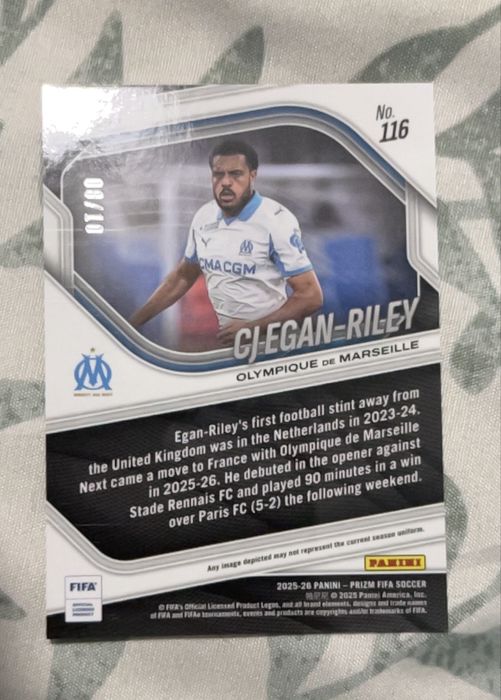 2025 Panini Prizm FIFA Soccer C.J. Egan-Riley Gold Prizm RC /10