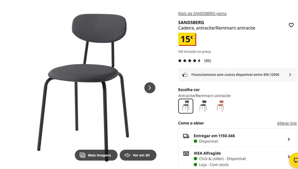 Conjunto de 3 cadeiras IKEA SANDSBERG – 15 € x 3