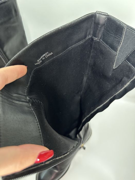 Високі чорні ботинки зі штучної шкіри без каблука, розмір 37, б/у