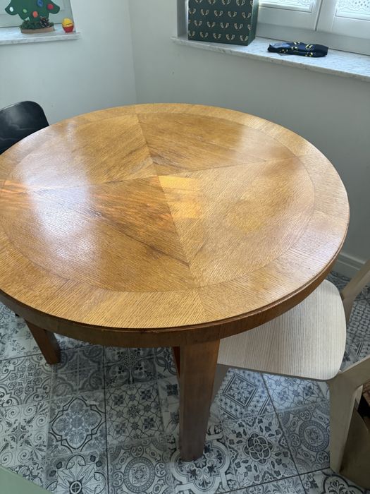 Okrągły stół Art Déco, lata 20.–30., fornir – do renowacji