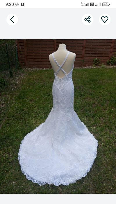 Suknia ślubna dopasowana koronkowa Cosmobella 36-38 tren rybka