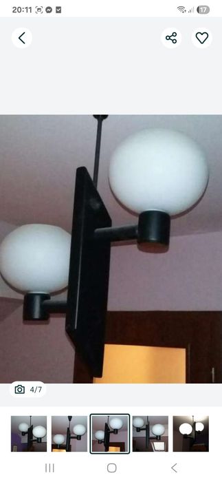 Żyrandol czarny biale klosze.