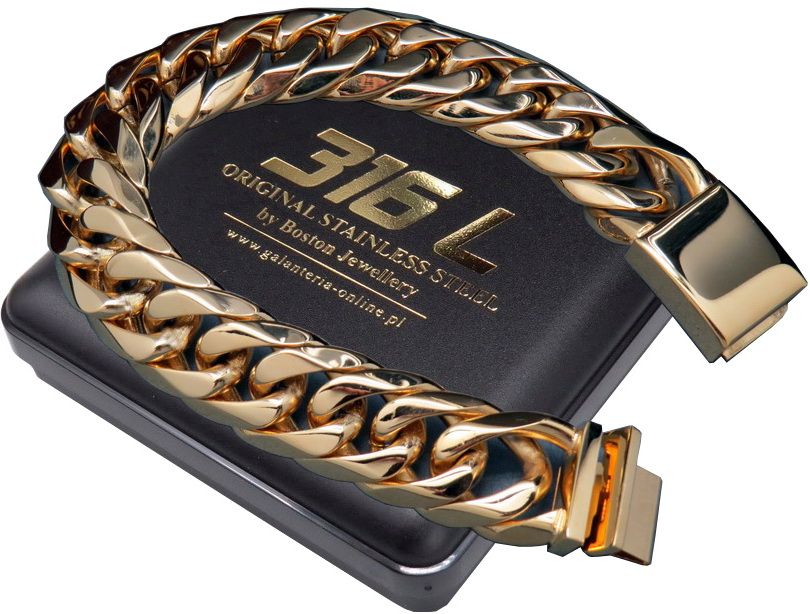 MEGA GRUBA ZŁOTA bransoleta MĘSKA STAL chirurgiczna 316L 19 mm OKAZJA