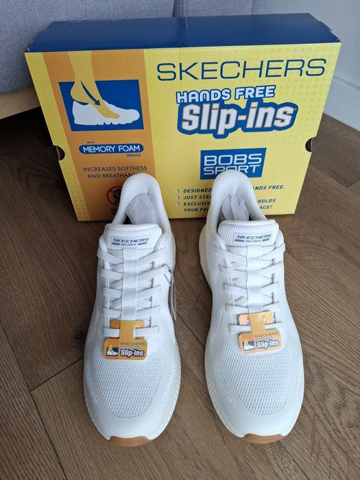 Buty Skechers Slip-ins: BOBS Sport Squad Chaos 4, białe, nowe, r. 42,5