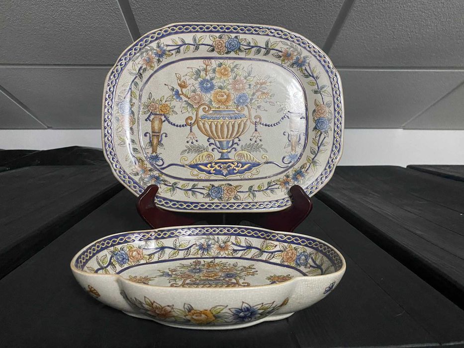 Prato e travessa “Fleury” em faiança vidrada francesa de Sarreguemines