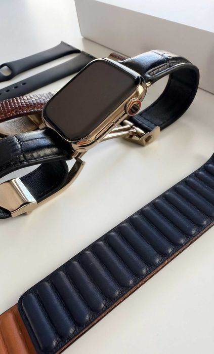 Apple Watch Series 8 45mm Stal Gold Cellular | Szafir | Pudełko | 4 paski