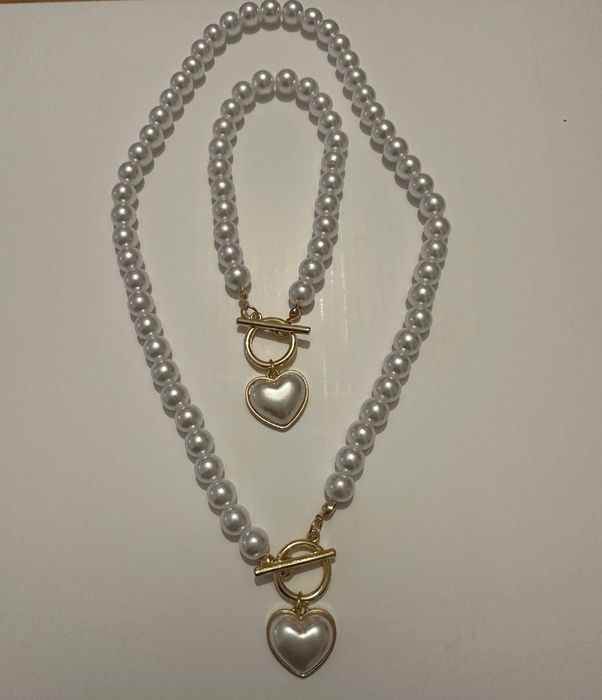 Colar + Pulseira Pérolas Brancas