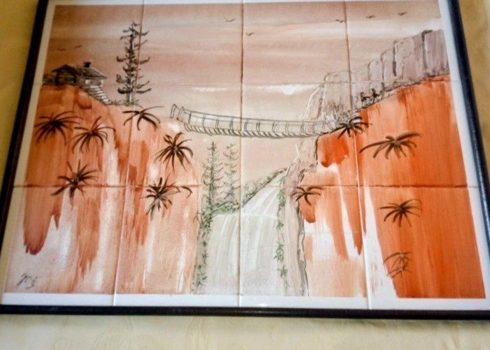 Painel vintage azulejos 60x45 cm assinado
