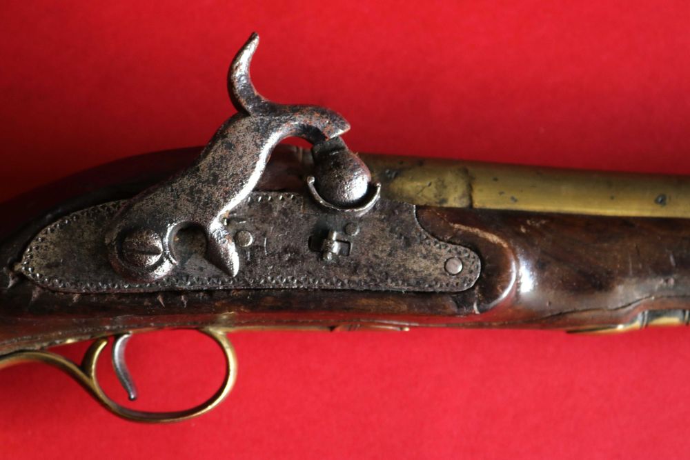 Pistola percussão portuguesa cano bronze boca de sino rara