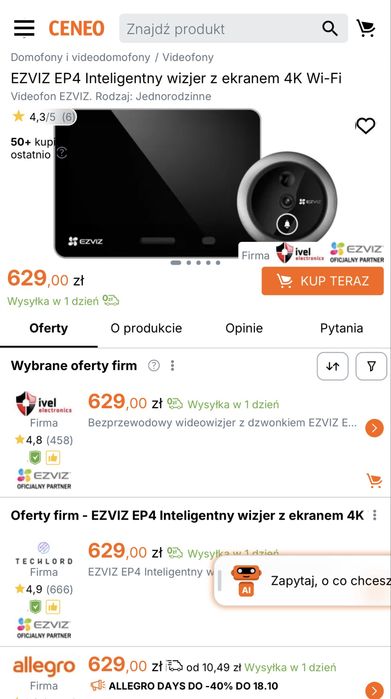 EZVIZ EP4 Kamera do drzwi wizjer