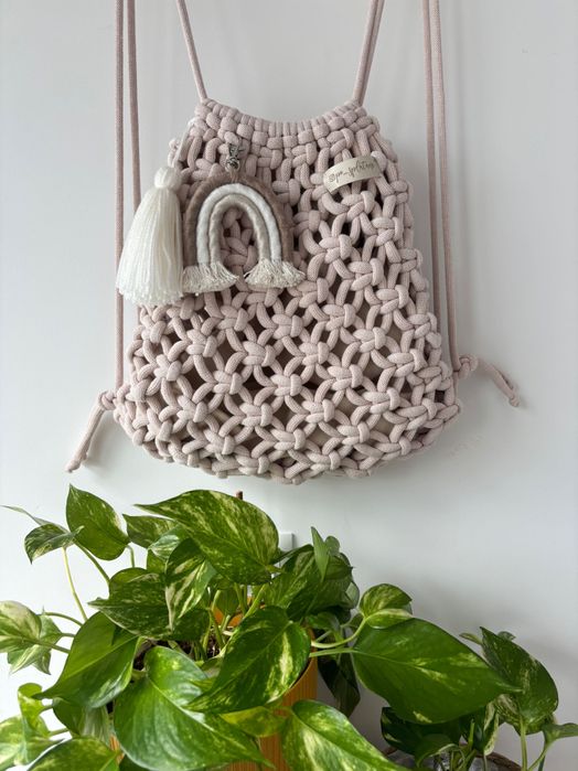 Worek plecak workoplecak makrama boho hippie handmade torba rękodzieło