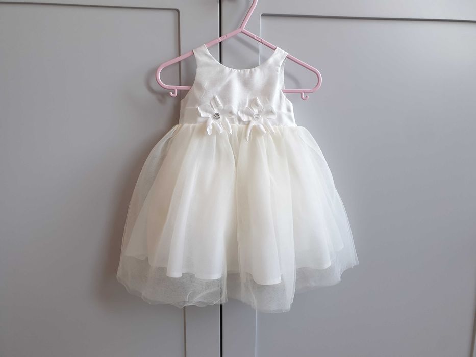Tiulowa sukienka Mothercare biała chrzest do chrztu 56 62