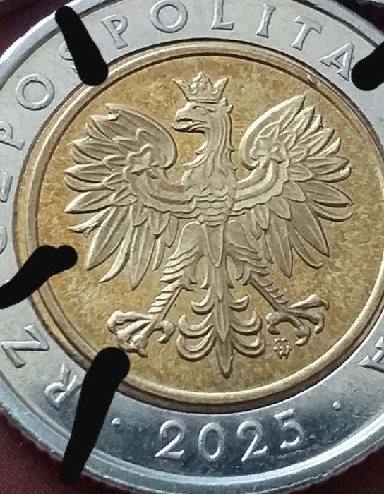 Monety 5 zł i euro  z błędami