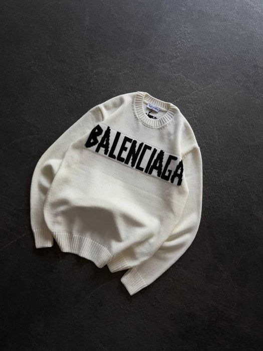 Чоловічий світшот Balenciaga / Баленсіага з бавовни, демісезонний з круглим вирізом і великим принтом, білий, Туреччина