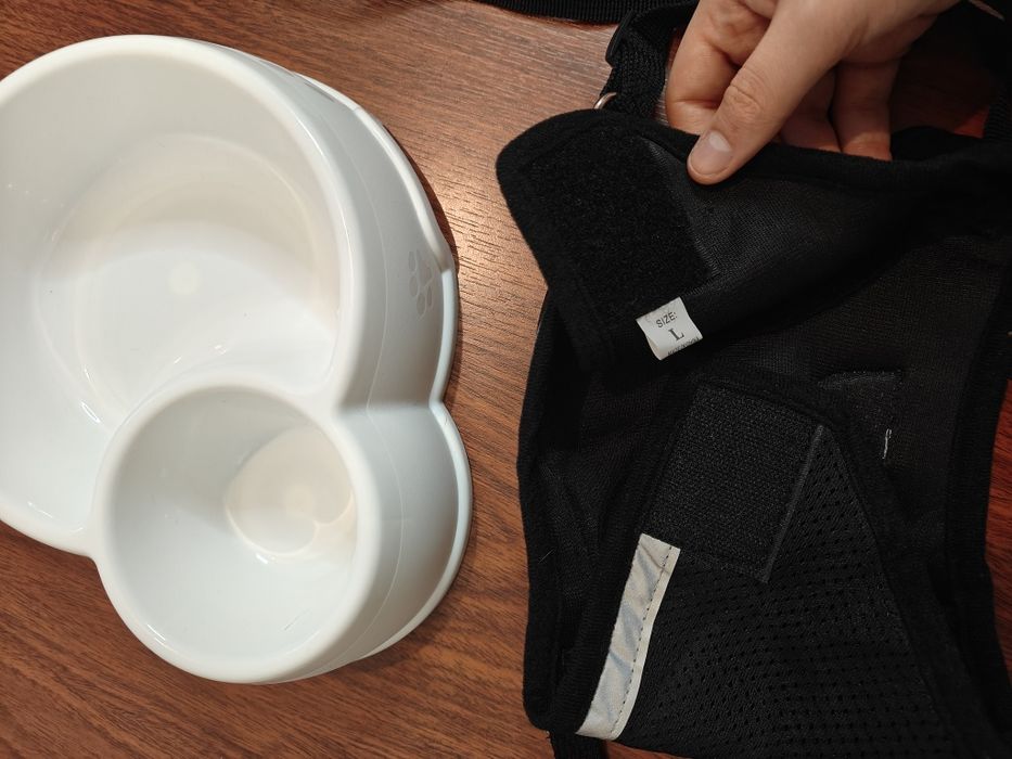 Kit Passeio e Refeição para Cão Pequeno/Gato - Peitoral + Trela + Taça