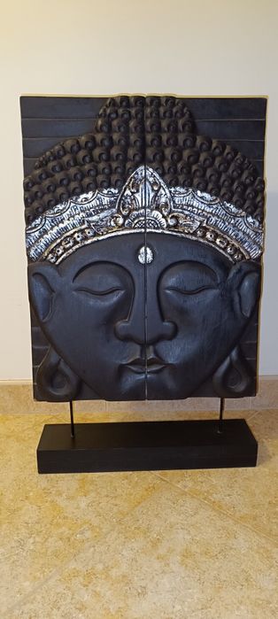 Escultura Decorativa Buda Zen em Madeira – com Base