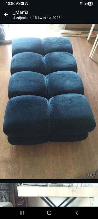 Duża pufa modułowa 116 cm | Morska / Welur | Stan bdb