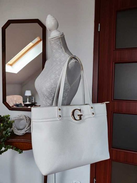 Guess torba Genevieve shopper bag shopperka torebka biała saffiano