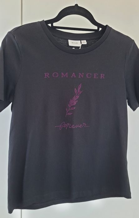T-shirt damski bawełniany czarny z nadrukiem S