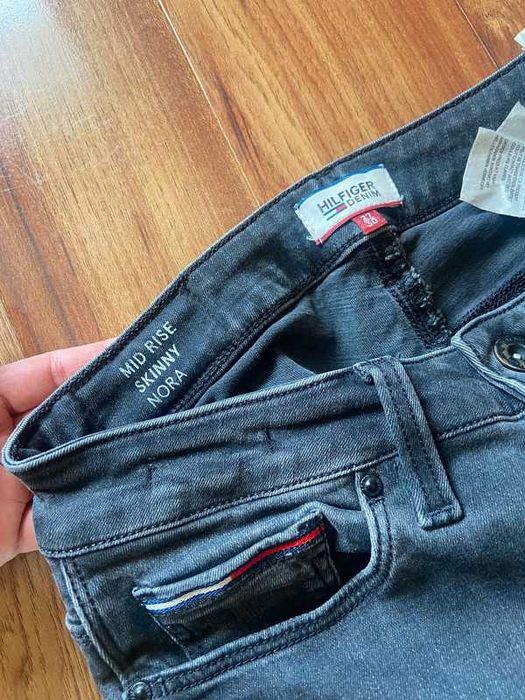 Tommy hilfiger skinny szare long rurki dzins jeans spodnie dziury