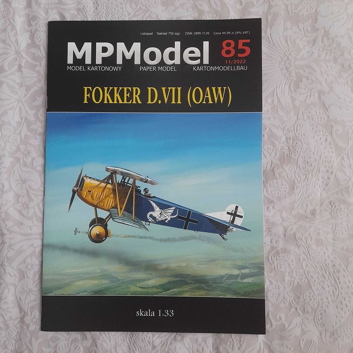 Samolot myśliwski Fokker D.VII, 1:33, wyd. MPModel, stan bardzo dobry
