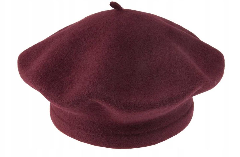 TONAK FEZKO FLORA SUPER Beret damski burgund 100% WEŁNA