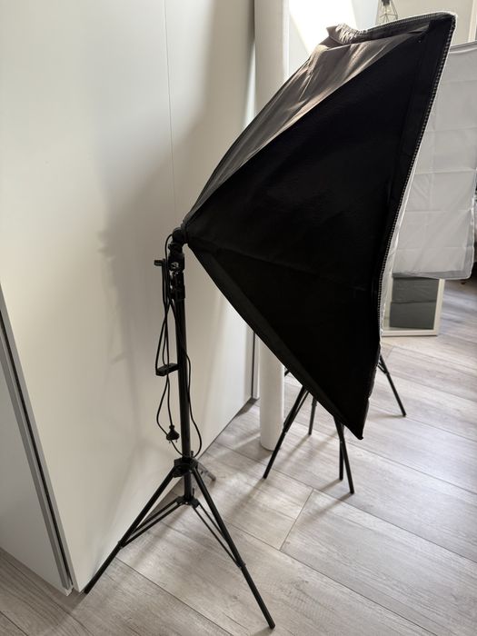 Zestaw studyjny 2x softbox 50x70 cm 800w białe tło 1,6x5 m do zdjęć