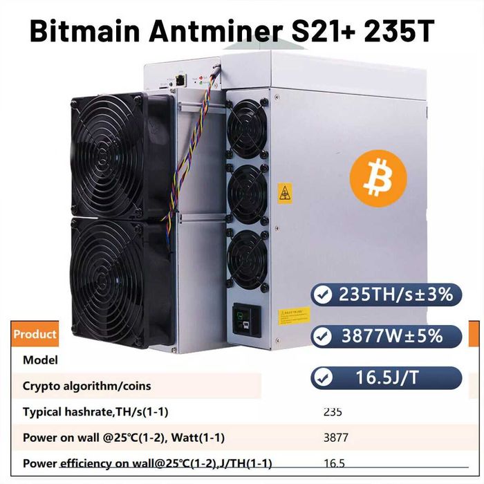Antminer S21+ BTC Miner 225T 3712W ASIC Miner Algorithm SHA-256 Miner