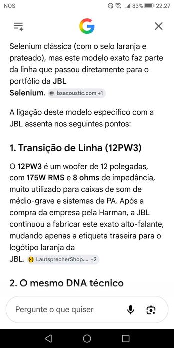Coluna Profissional 2x12" Selenium (JBL) 12PW3CE — 350W RMS / 4 Ohms