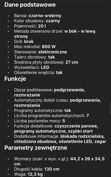 Kuchenka mikrofalowa Bosch FFL023MS2 20L 800W Czarno-srebrny