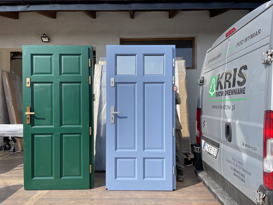 Drzwi zewnętrzne drewniane dowolny wymiar i kolor ral  Cała Polska