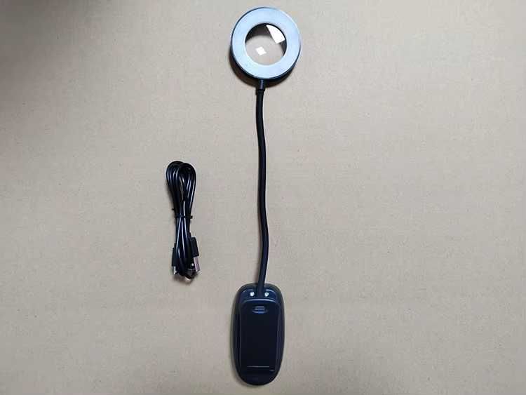 лампа с лупой (увеличительным стеклом) на прищепке (аккумуляторная)