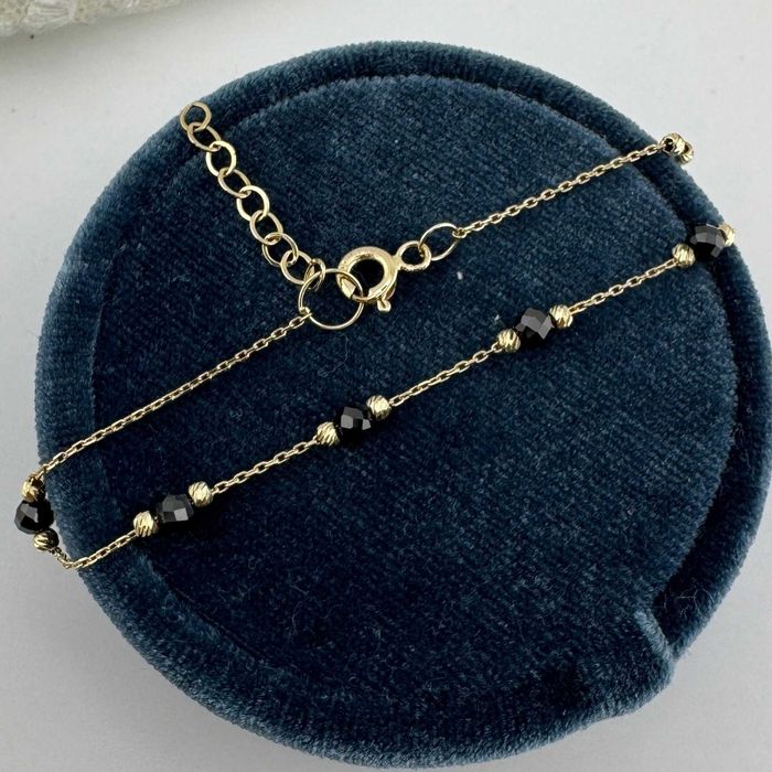 Złota Bransoletka 585 Kuleczki Kulki Czarne Delikatne 1.23G 18CM | Odnowiona (S)